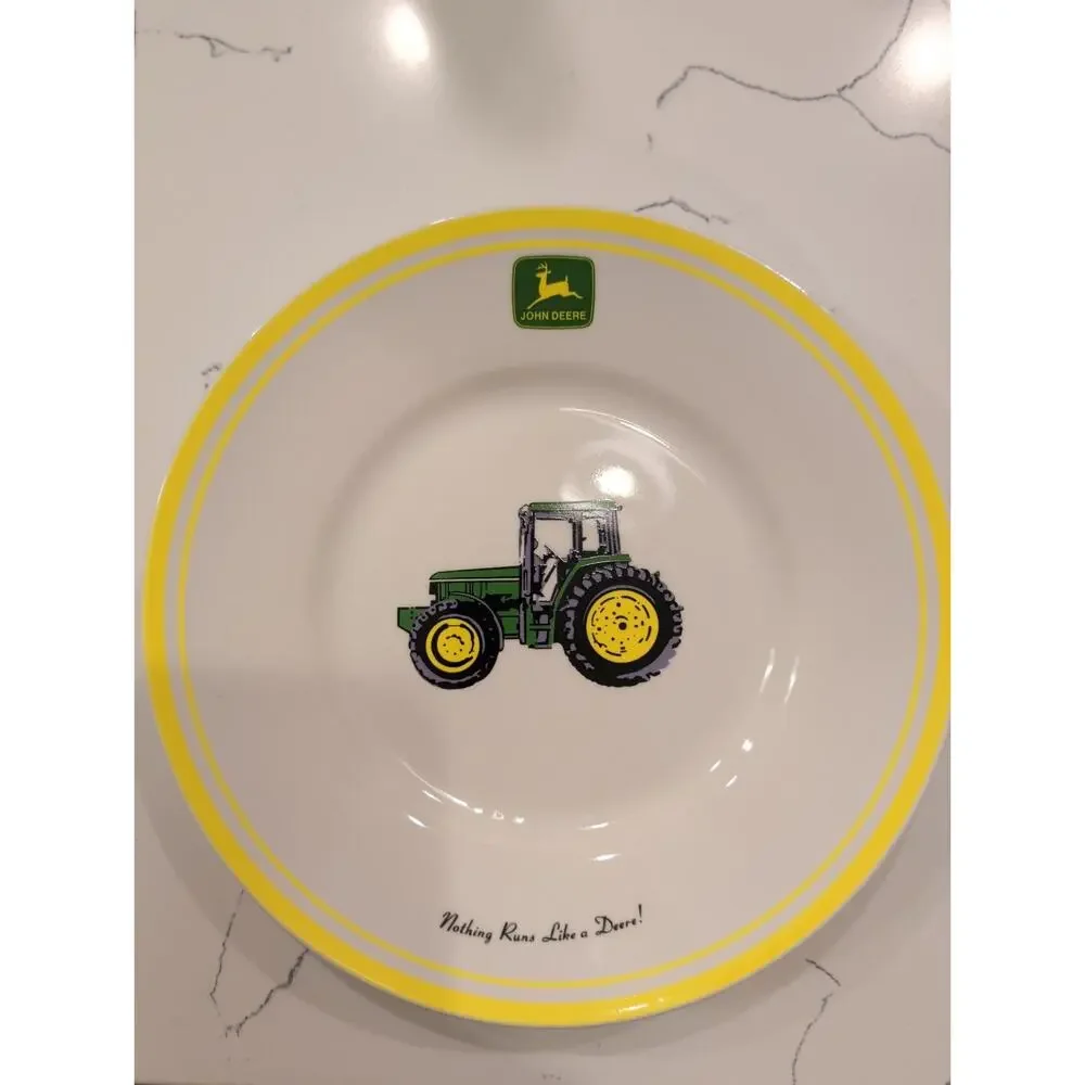John Deere Ceramic Plates Set of 2 Gibson Tractor Dinner Salad Plate Bowl Bundle